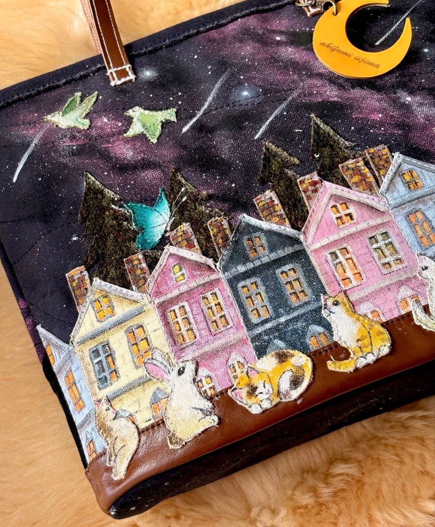 みーこ(^ー^)\"夜な夜なねこの集会\"ネコ夜空のトートバッグ