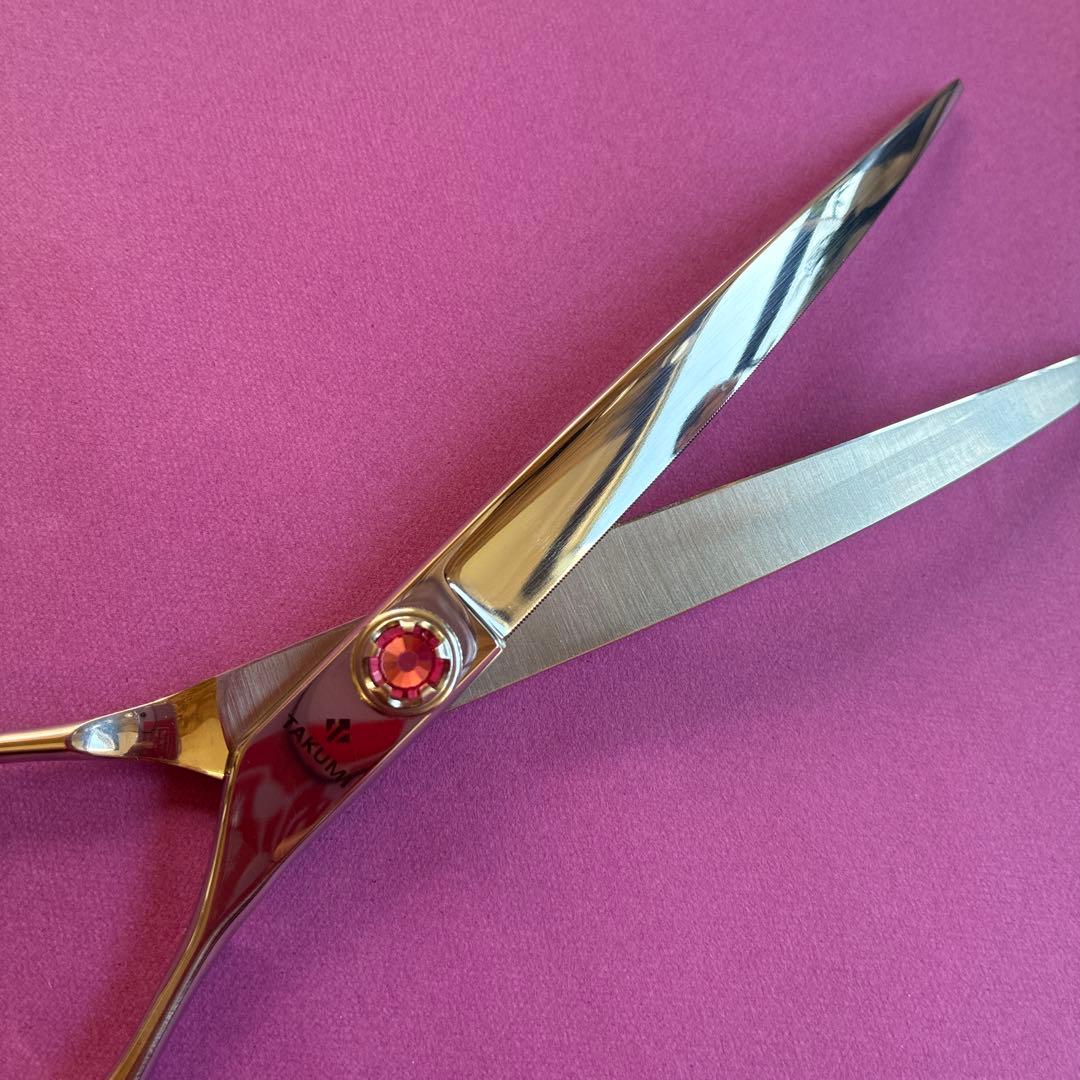 犬用トリミングハサミ ステンレス ピンク カーブシザー ギザ刃