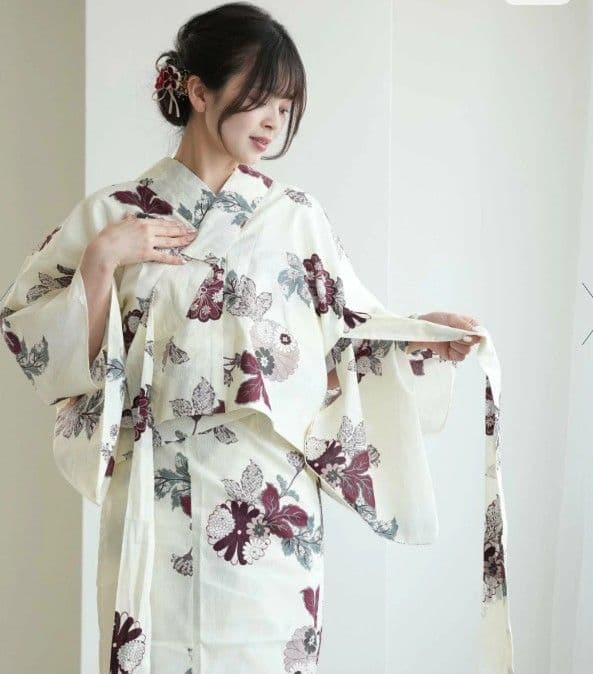 ネイビー 花柄 浴衣 帯付 セパレート 二部式浴衣3点セット