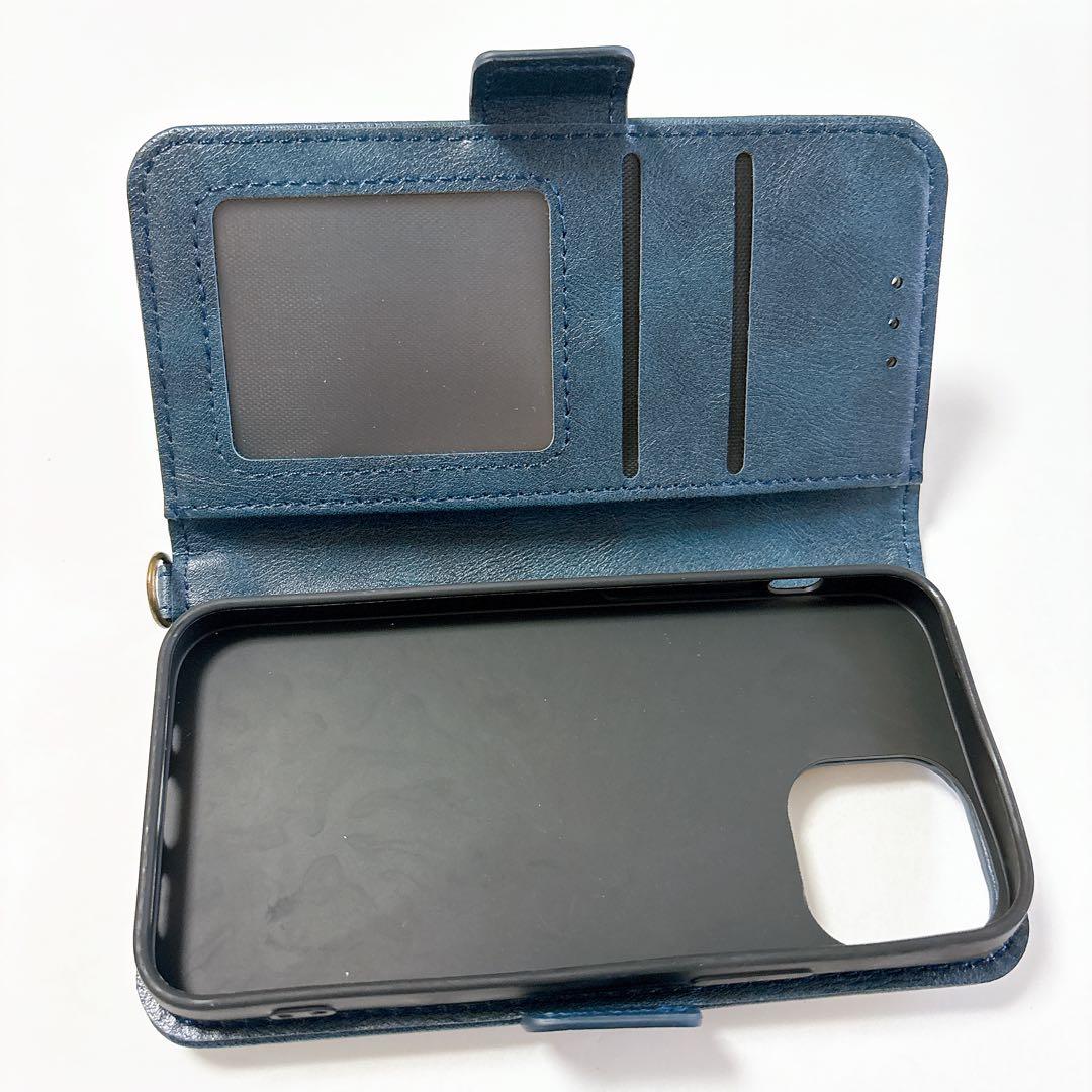 ONES iPhone 13 mini 手帳型 ケース 藍色 ストラップ 付き