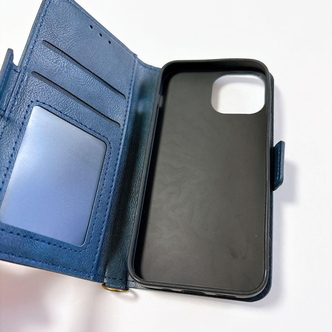 ONES iPhone 13 mini 手帳型 ケース 藍色 ストラップ 付き