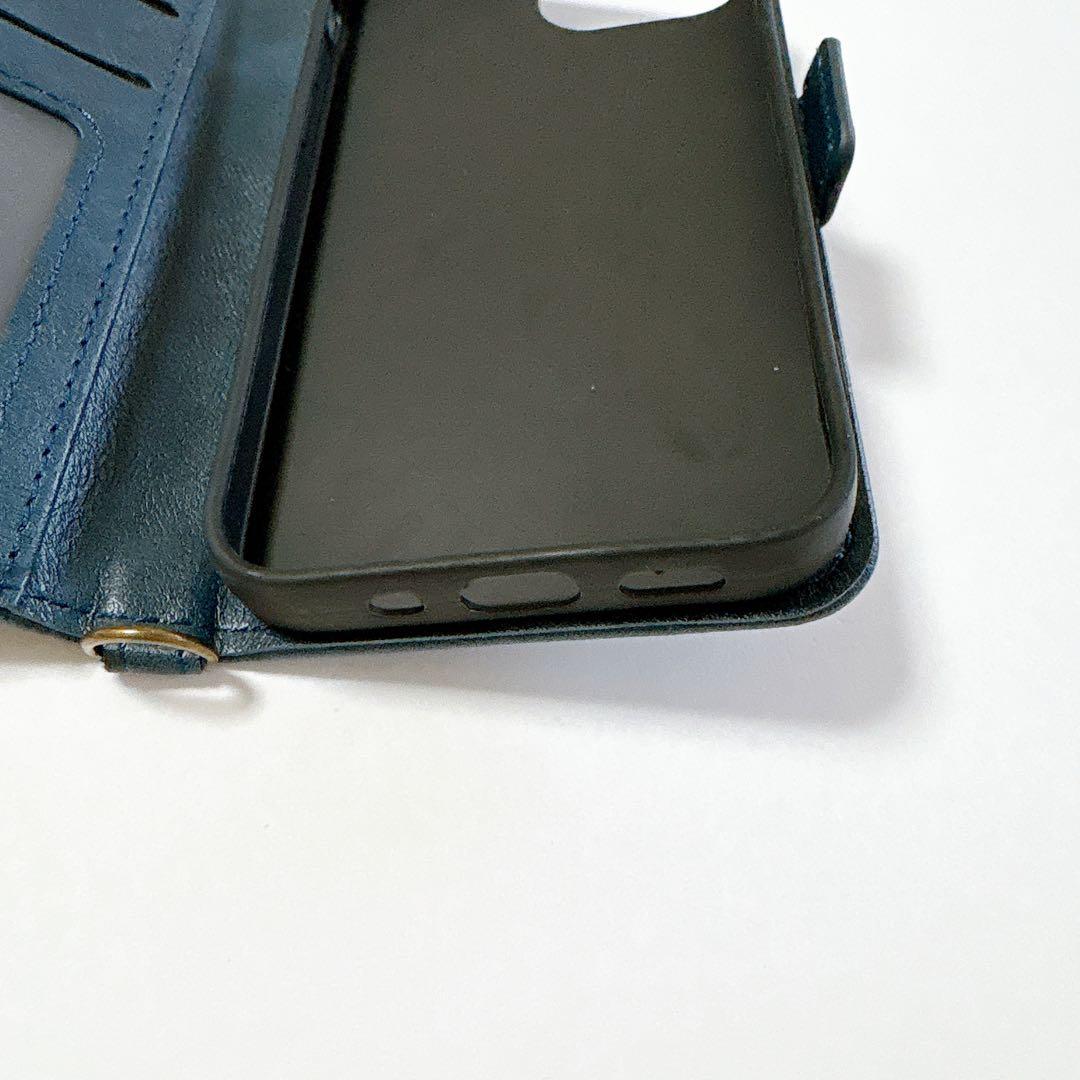 ONES iPhone 13 mini 手帳型 ケース 藍色 ストラップ 付き
