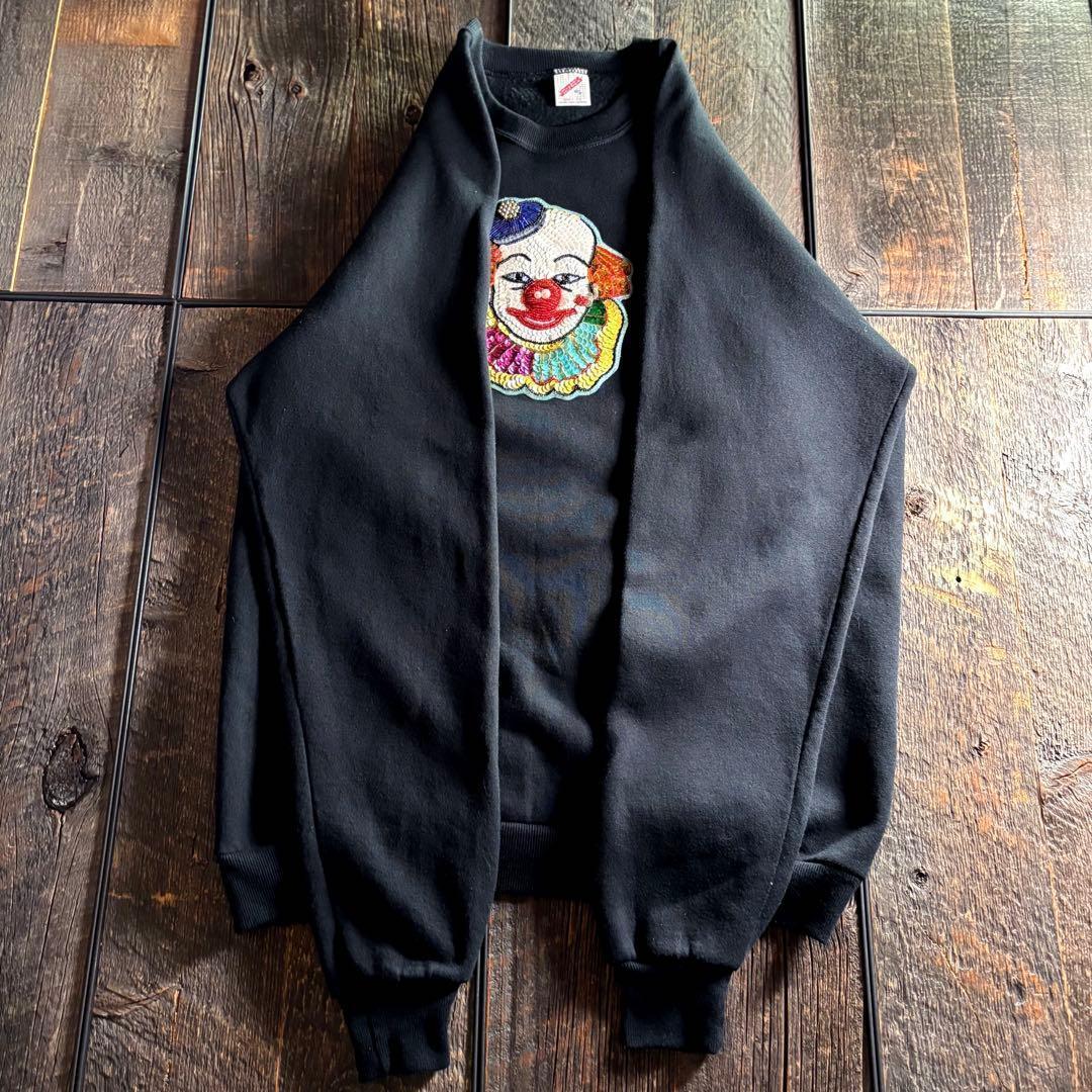 80s USA製　ジャージーズ　ラグランスウェット　ピエロスパンコール刺繍XL.