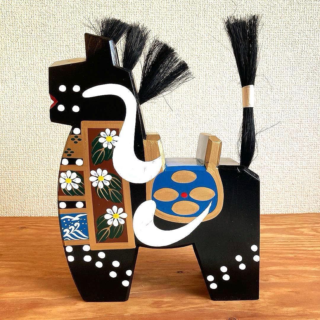 アンティーク八幡馬　約24cm　八戸郷土玩具　赤黒2体セット