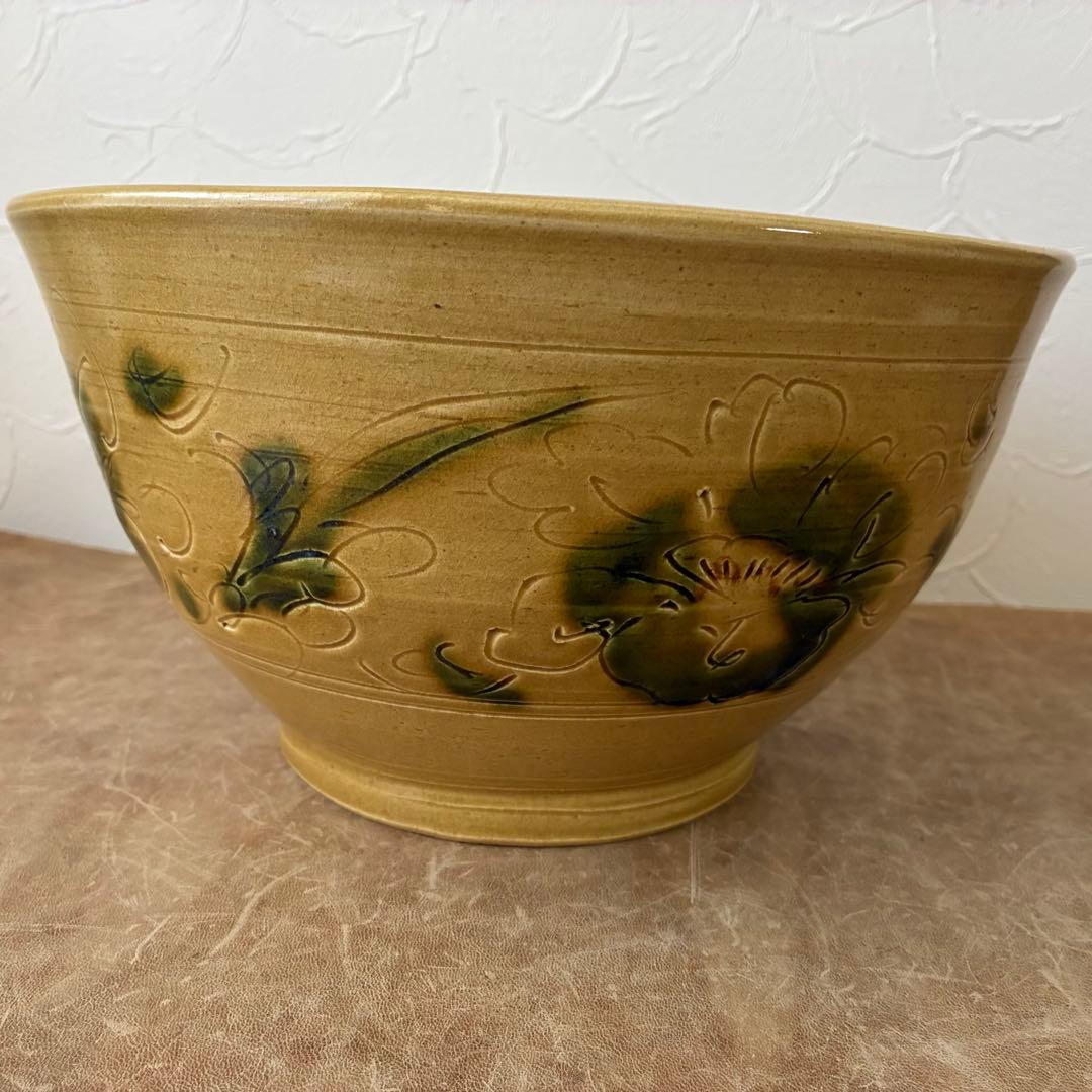 茶道具　黄瀬戸牡丹文　瓶掛　陶芸家　水野敬子作　陶器　五徳付　共箱入　未使用