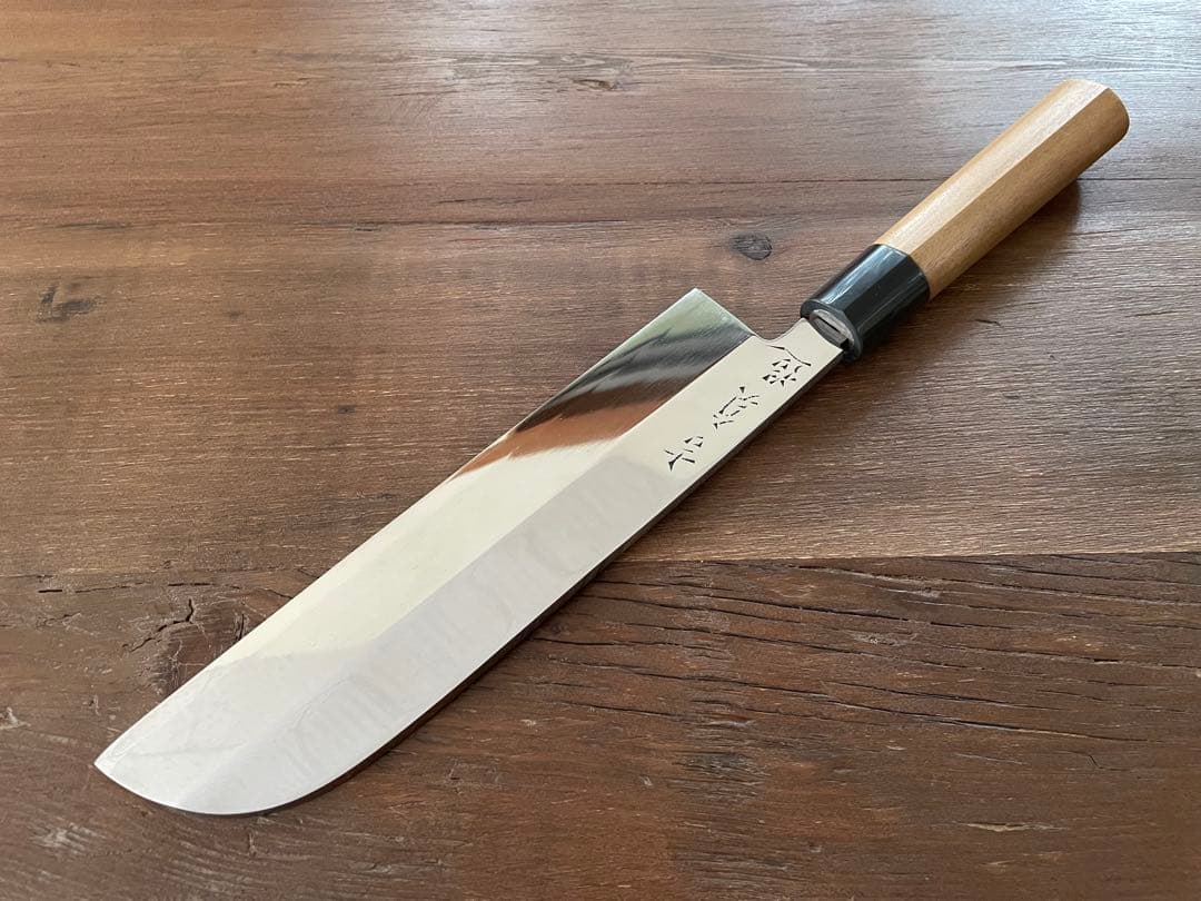 沖芝吉貞作 吉貞造 鎌型薄刃包丁 八寸 霞 白鋼