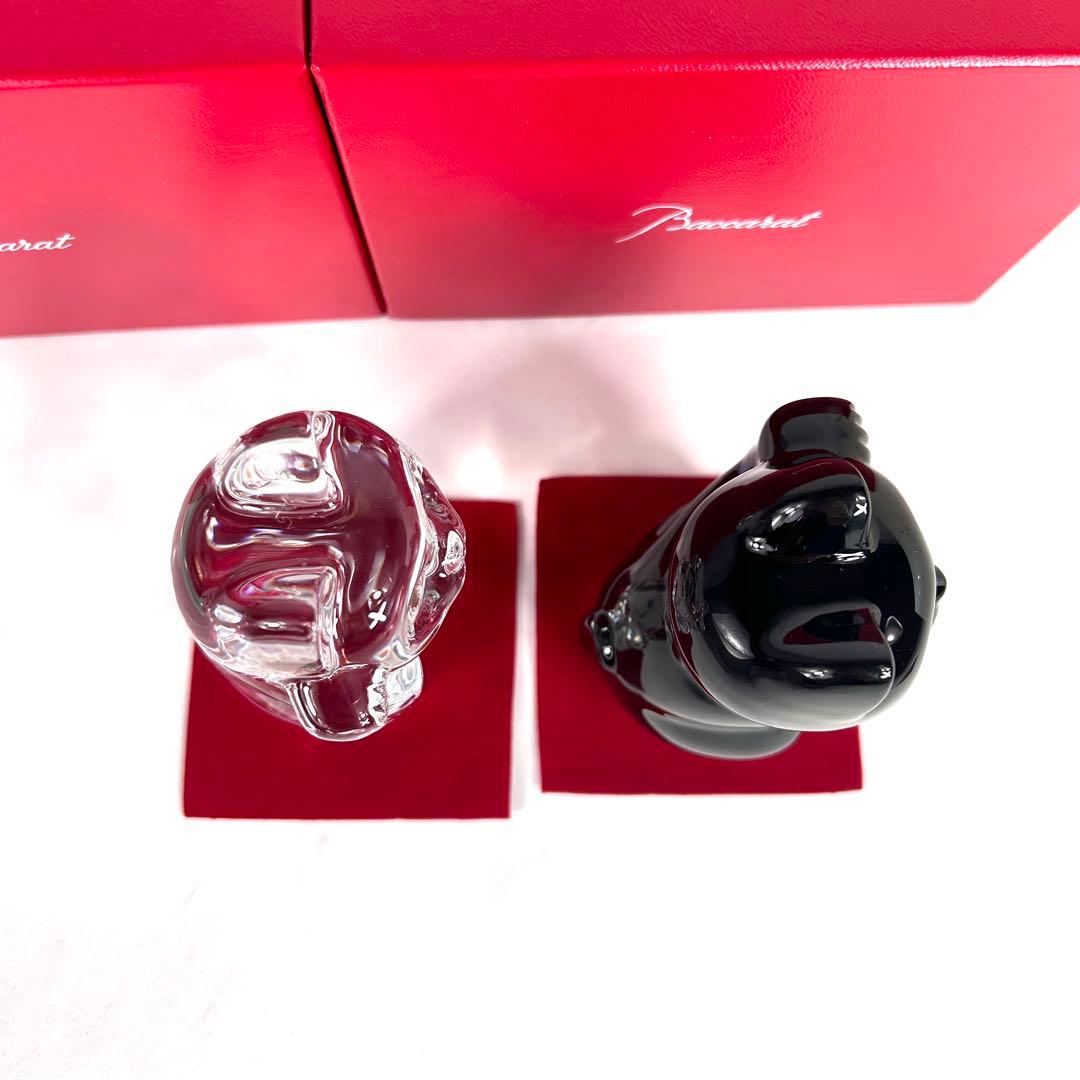 【箱付き】Baccarat バカラ 招き猫 クリア ブルー ペア Sサイズ