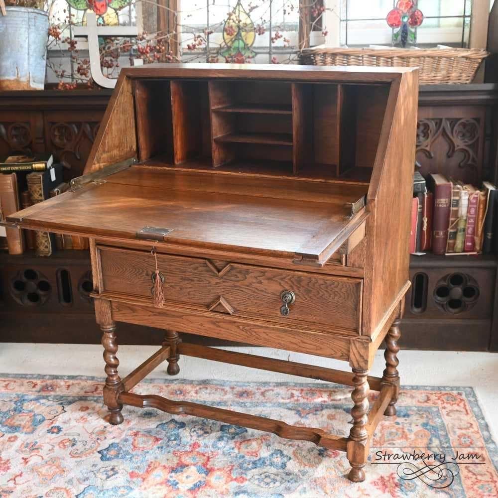 L3710-24 英国アンティーク オーク ライティングビューロ デスク 勉強机