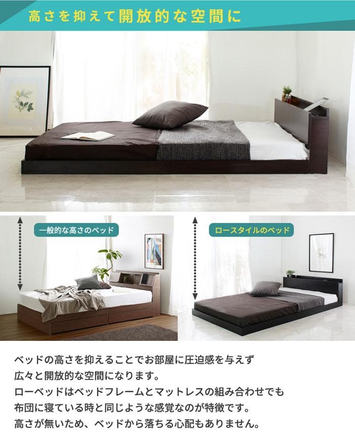 Lonnie【ロニー】USB宮付きフロアベッド ダブル　シングル