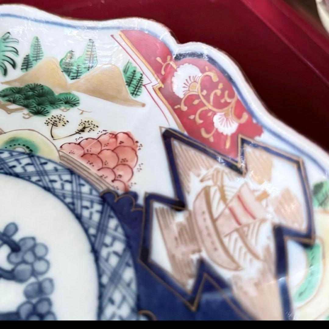 2226様感謝‼️最強運GOLD伊万里錦手　帆かけ舟❌山水❌米俵　在銘八寸皿2客