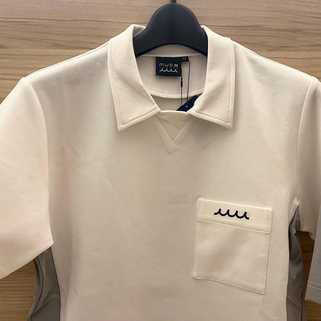 新品★33,000円 上下２枚セットアップ ムータマリン 白×灰ライン 0