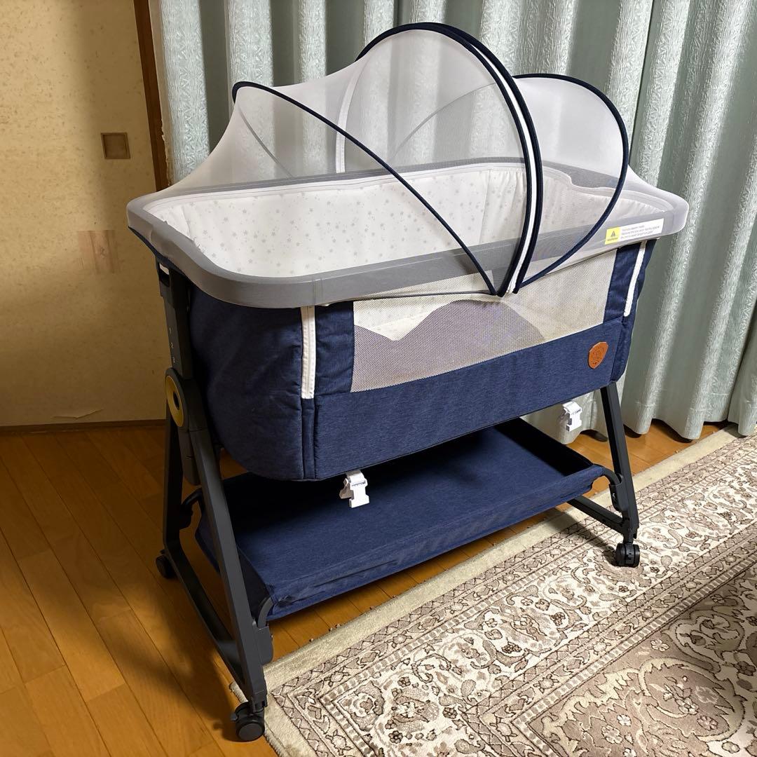 HZDMJ 折りたたみベビーベッド キャスター付 取説付 ブルー