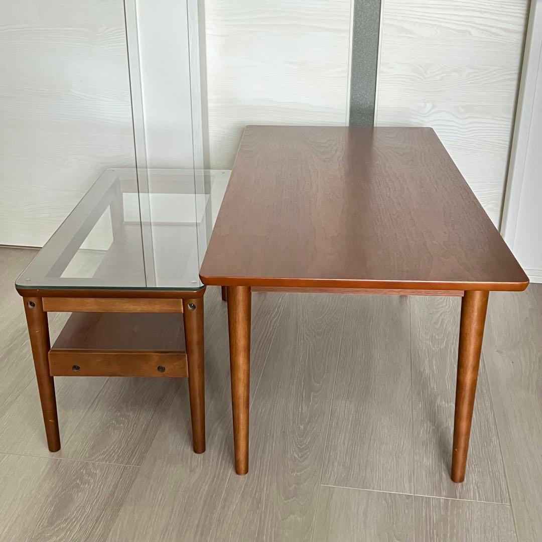 木製ローテーブル　ガラステーブル　セット　直接引取歓迎