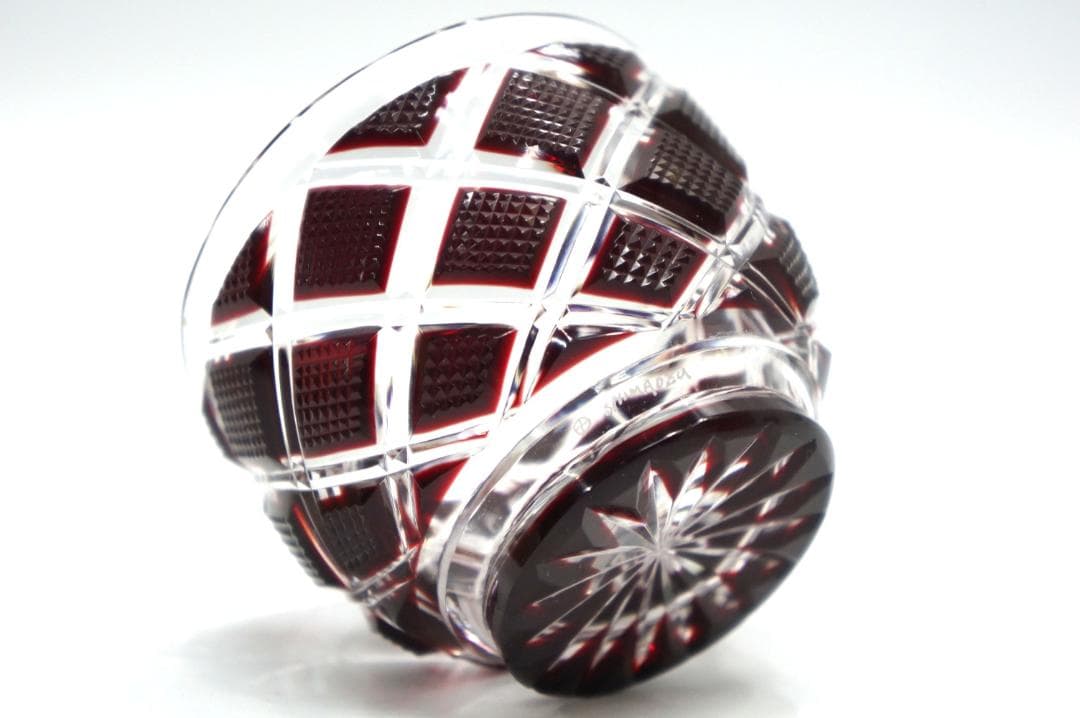 薩摩ガラス工芸 紅被せガラス 切子猪口 尚古集成館監修 復刻 元箱 酒器ぐい呑み