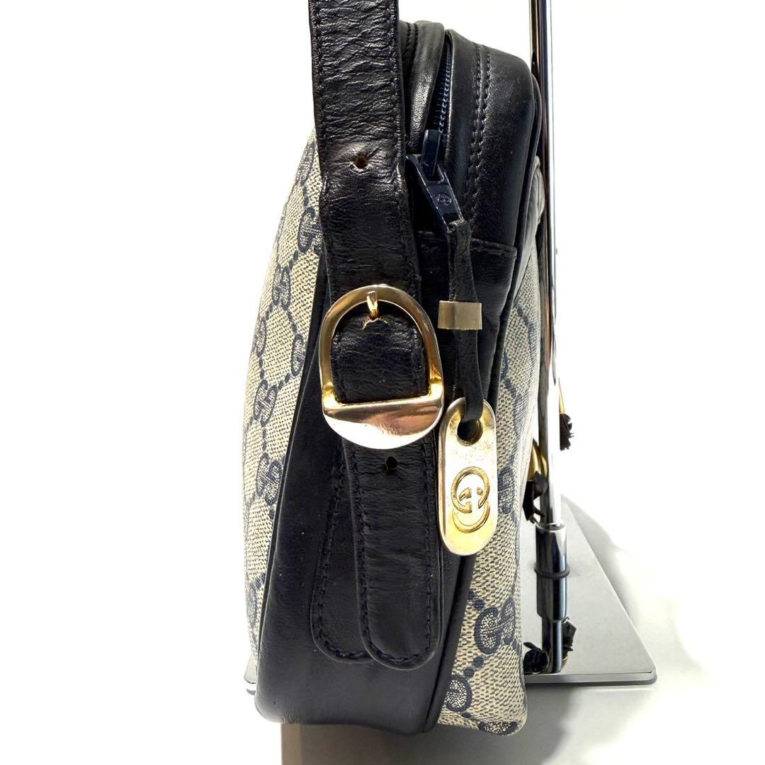 希少 GUCCI GG ショルダーバッグ ネイビー レザー 金具 フリンジ