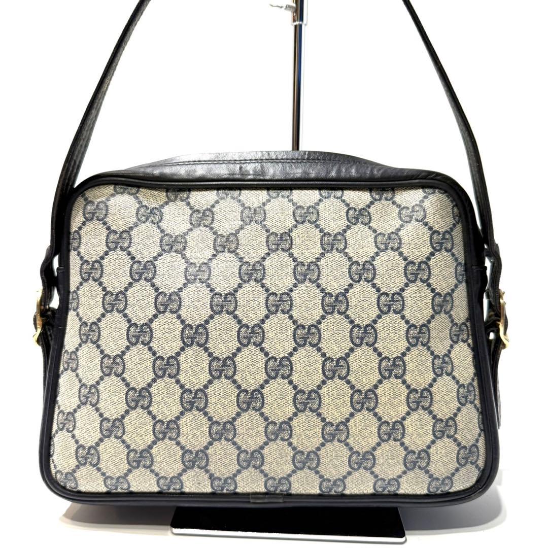 希少 GUCCI GG ショルダーバッグ ネイビー レザー 金具 フリンジ