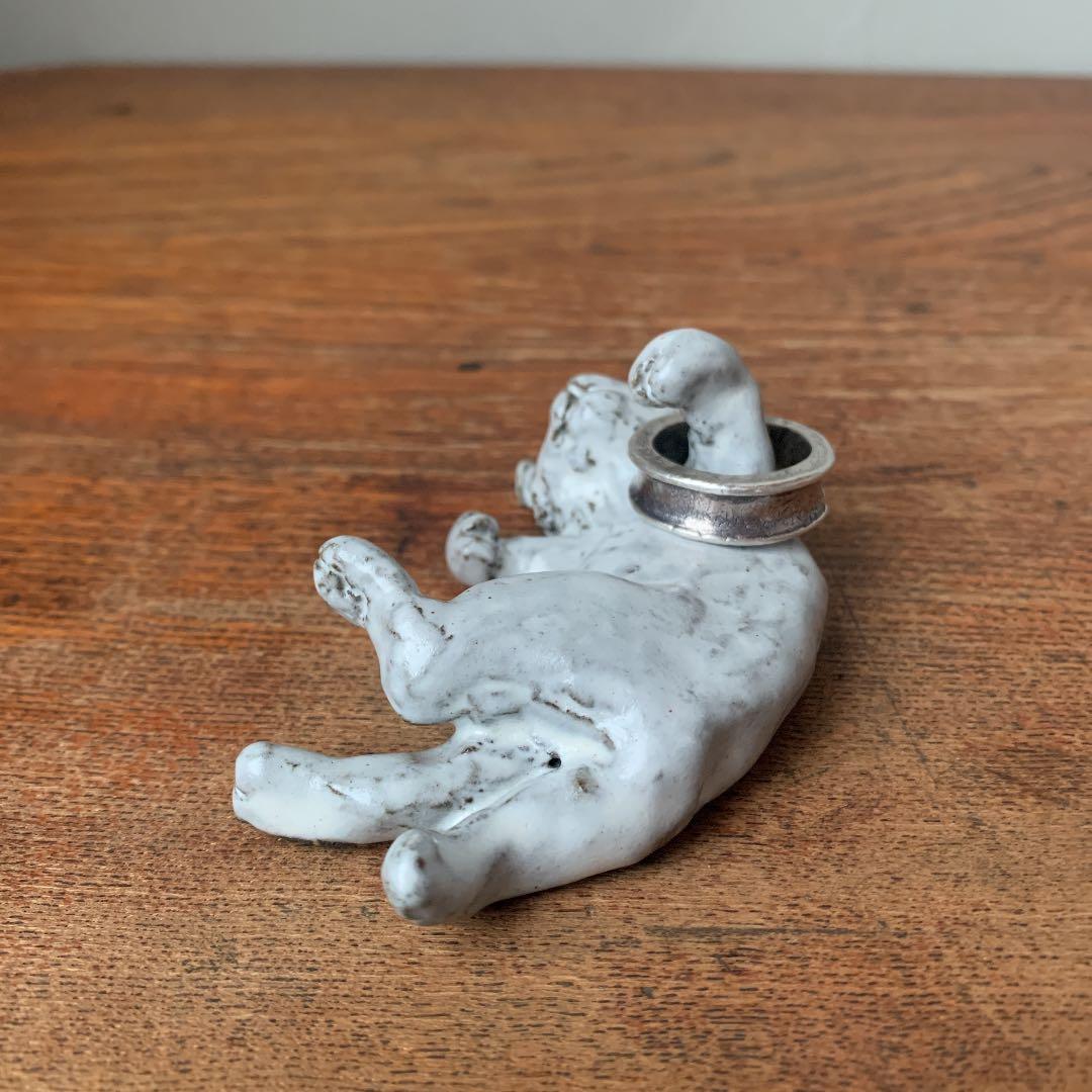 ご確認用　妻の作った　リアル招き猫　左手招き　ゴロ寝　陶芸　リングホルダー