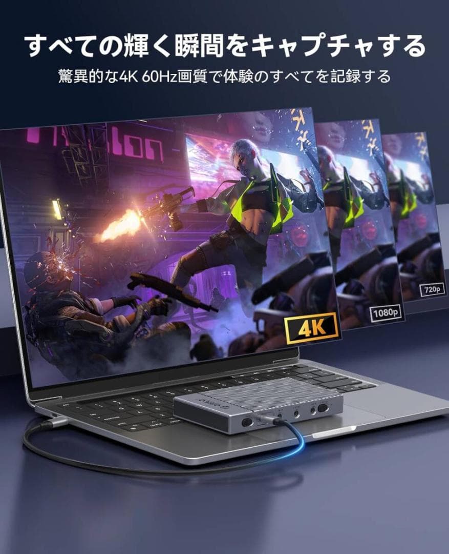 ORICO 4K@60Hz HDMI キャプチャーボード パススルー機能 HDR