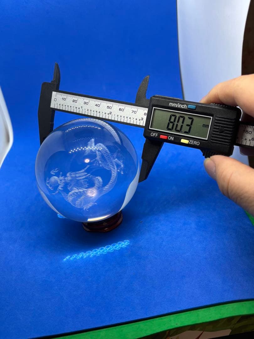 白水晶球 内部立体彫刻「龍戯珠」8cm 5787-1/2