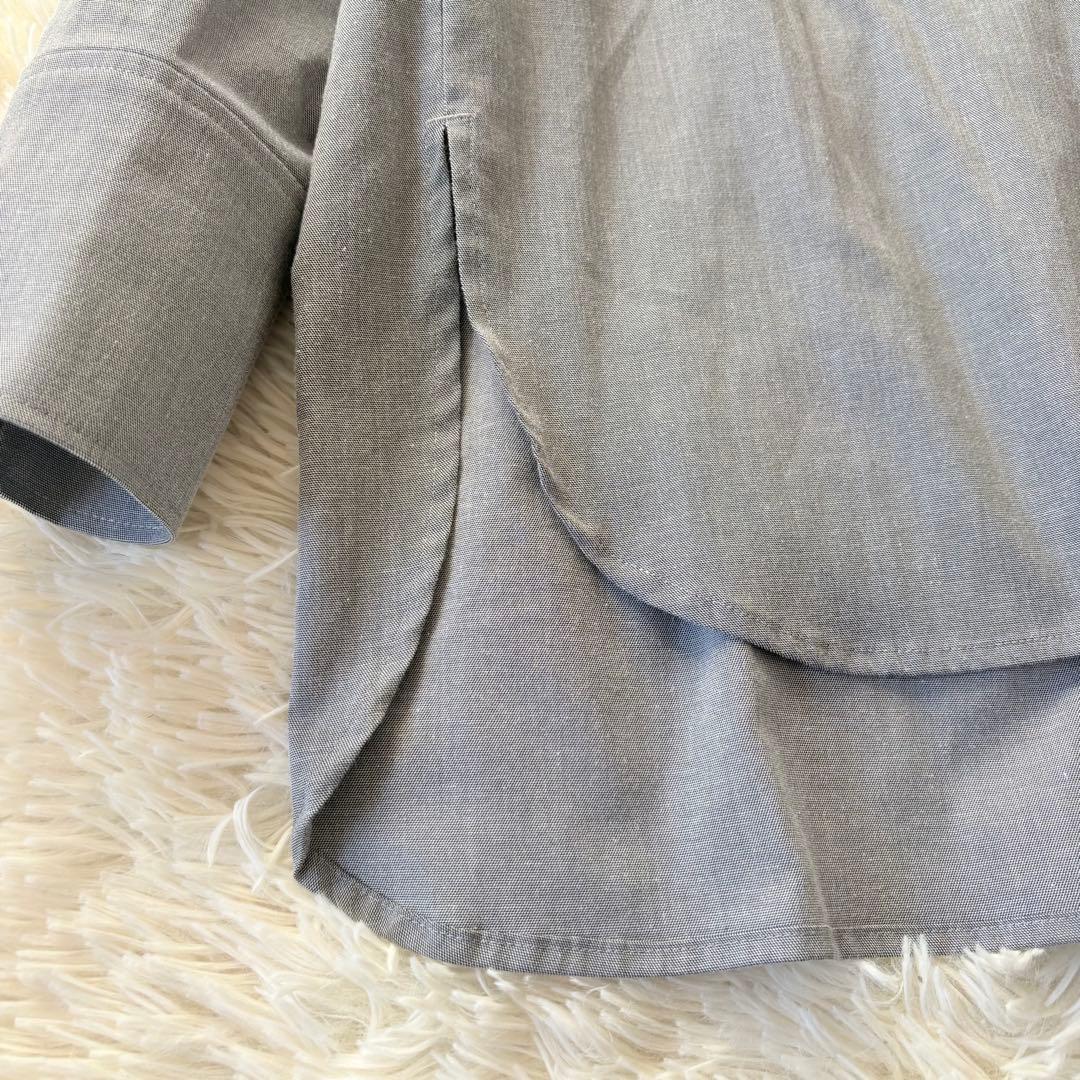 オーガ　フリルシャツ　ノーカラー　ラウンドヘム　サイドスリット　グレー　Fサイズ