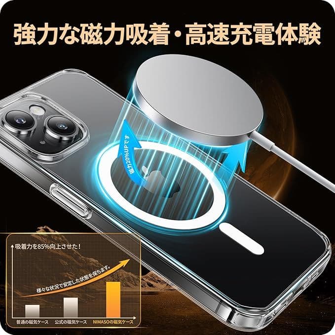 MagSafe対応 iPhone 15 用 保護ケース 黄変防止 マグネット搭載