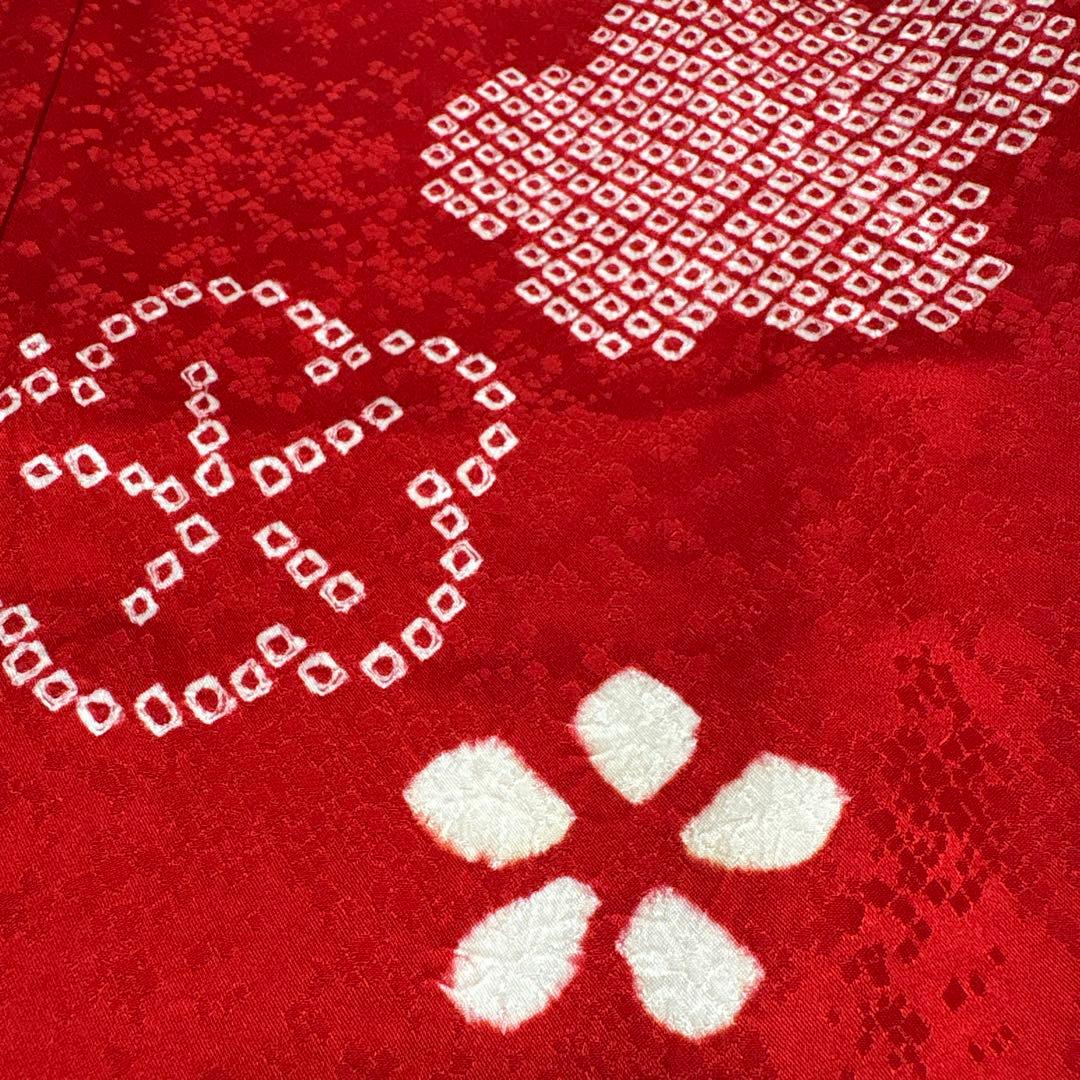 161 正絹　真紅×絞り　疋田　7歳 七五三着物フルセット　和装小物　袋帯