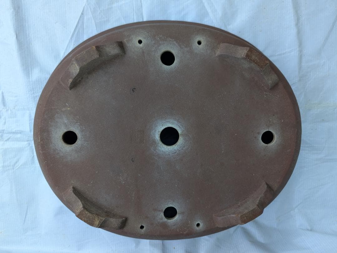 大型 盆栽鉢 絵鉢 外寸48×40cm 高さ14.5cm 楕円鉢 古鉢 作者不詳