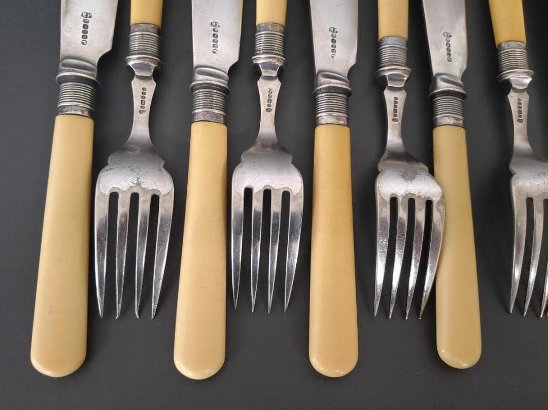 英国ヴィンテージ 純銀P ナイフ フォーク 12本set (L10)