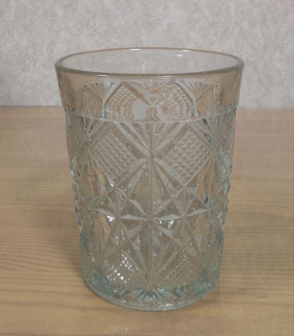 大正〜昭和初期 プレスガラス 幾何学文様 水飲みコップ