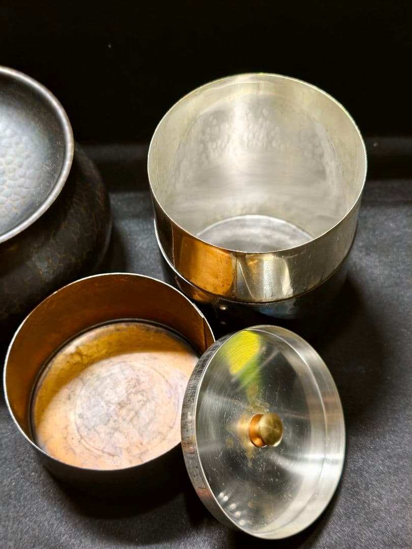 茶道具 玉川堂茶筒+建水 鎚起銅器 新潟県無形文化財 燕三条 旧家蔵出し美品