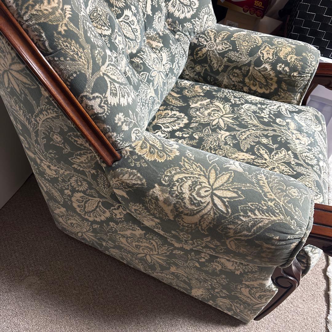 カリモク 1人掛けソファ アームチェア 花柄 ヴィンテージ