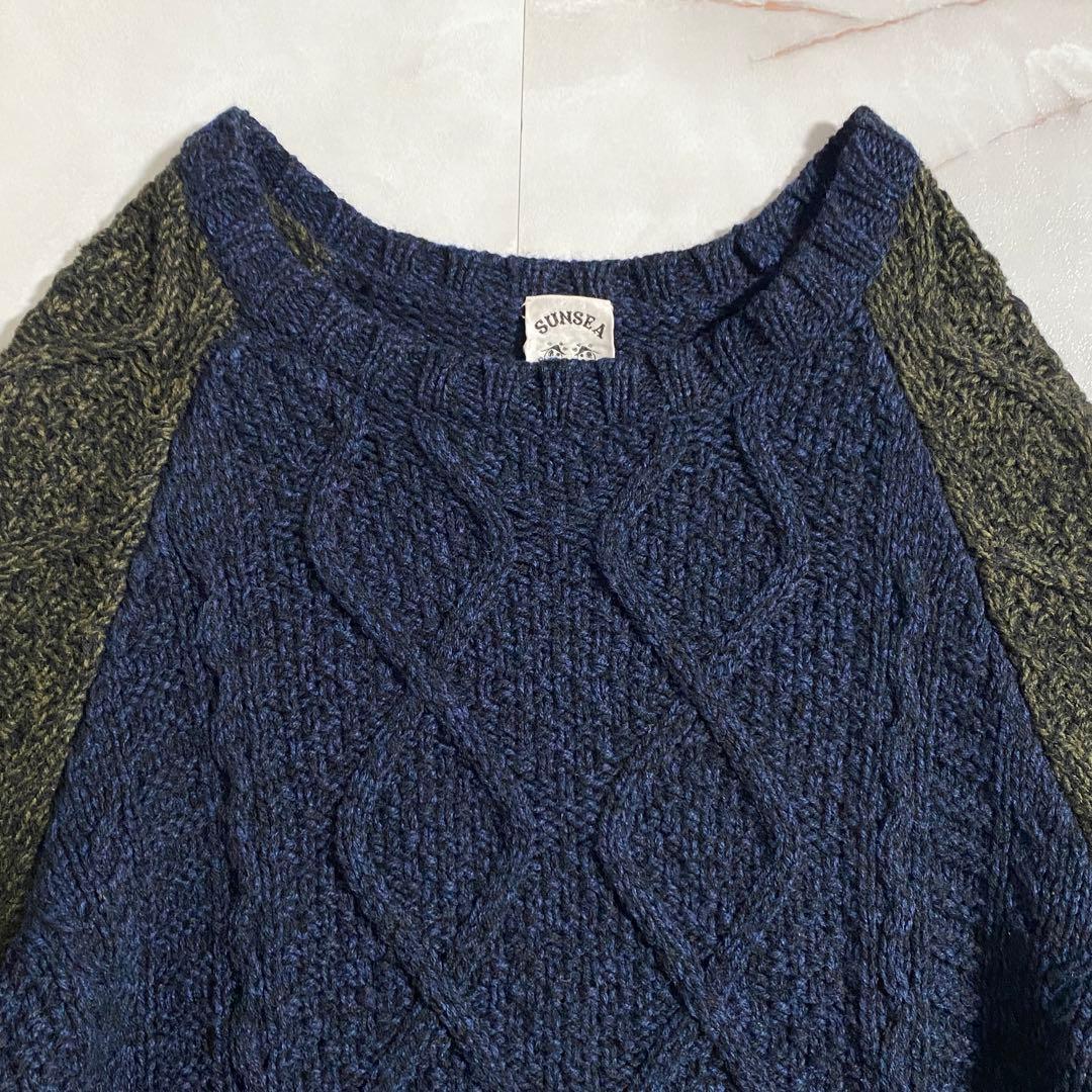 A18450 美品 SUNSEA ウールカシミヤ ラグラン切替ケーブルニット 2