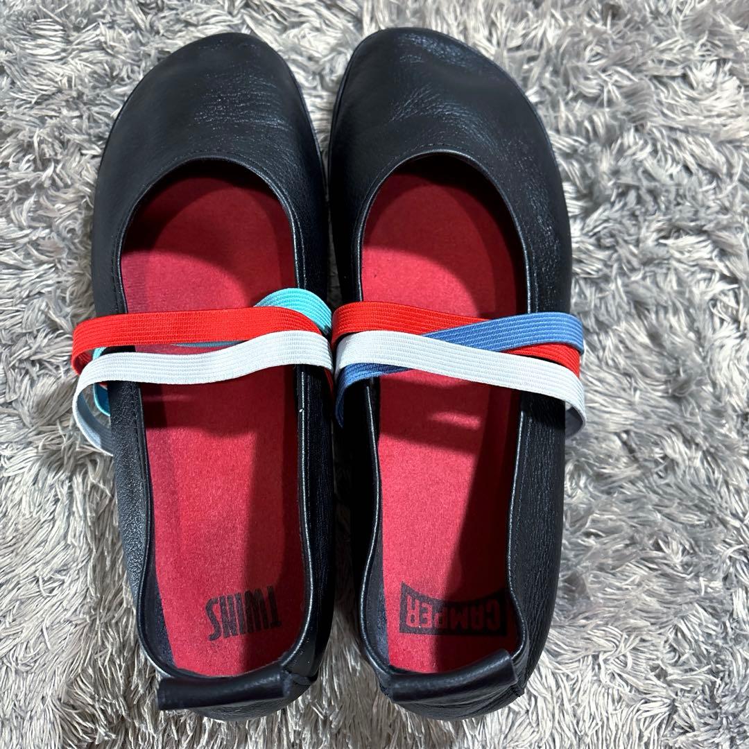 CAMPER カンペール TWINS レザー フラットシューズ 38 黒