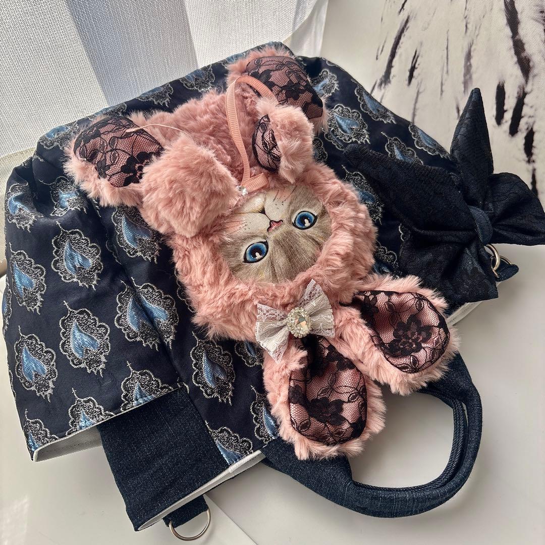 m*e様 コヤンイサムチョン　ルミちゃん　バック　艶ハート　ネイビー　ピンクファ