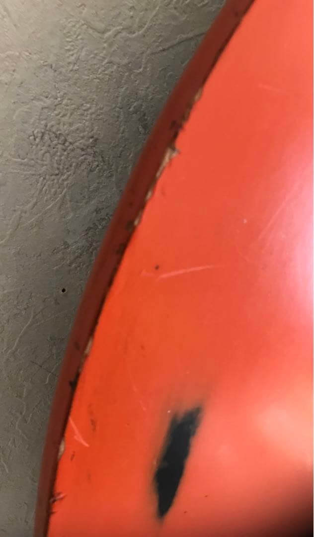 昭和レトロ　オレンジ、黒色 円形木製折り畳みテーブル　【希少】