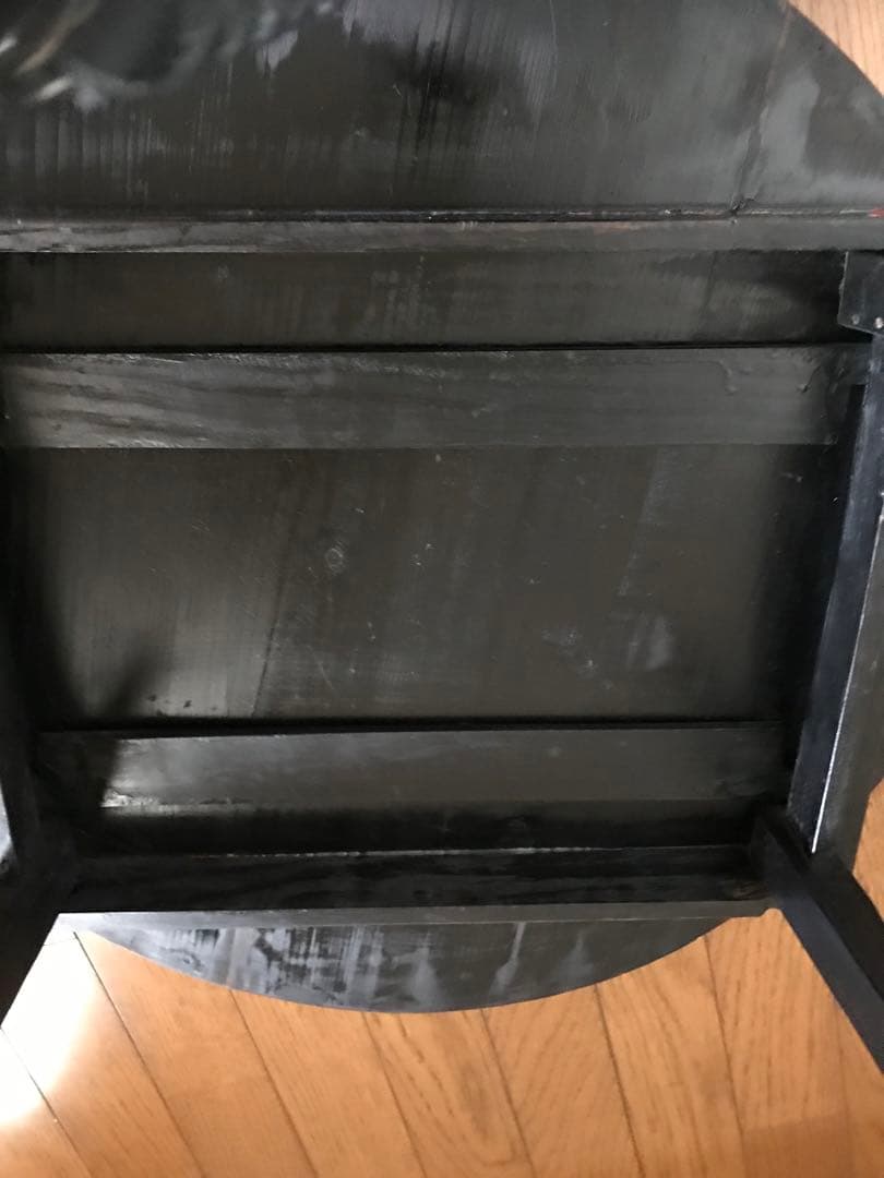 昭和レトロ　オレンジ、黒色 円形木製折り畳みテーブル　【希少】