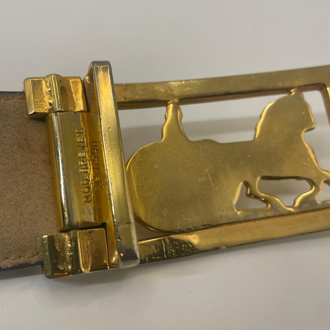 CELINE ✨セリーヌ クロコダイル風　レザー ベルト 馬車金具 ゴールド