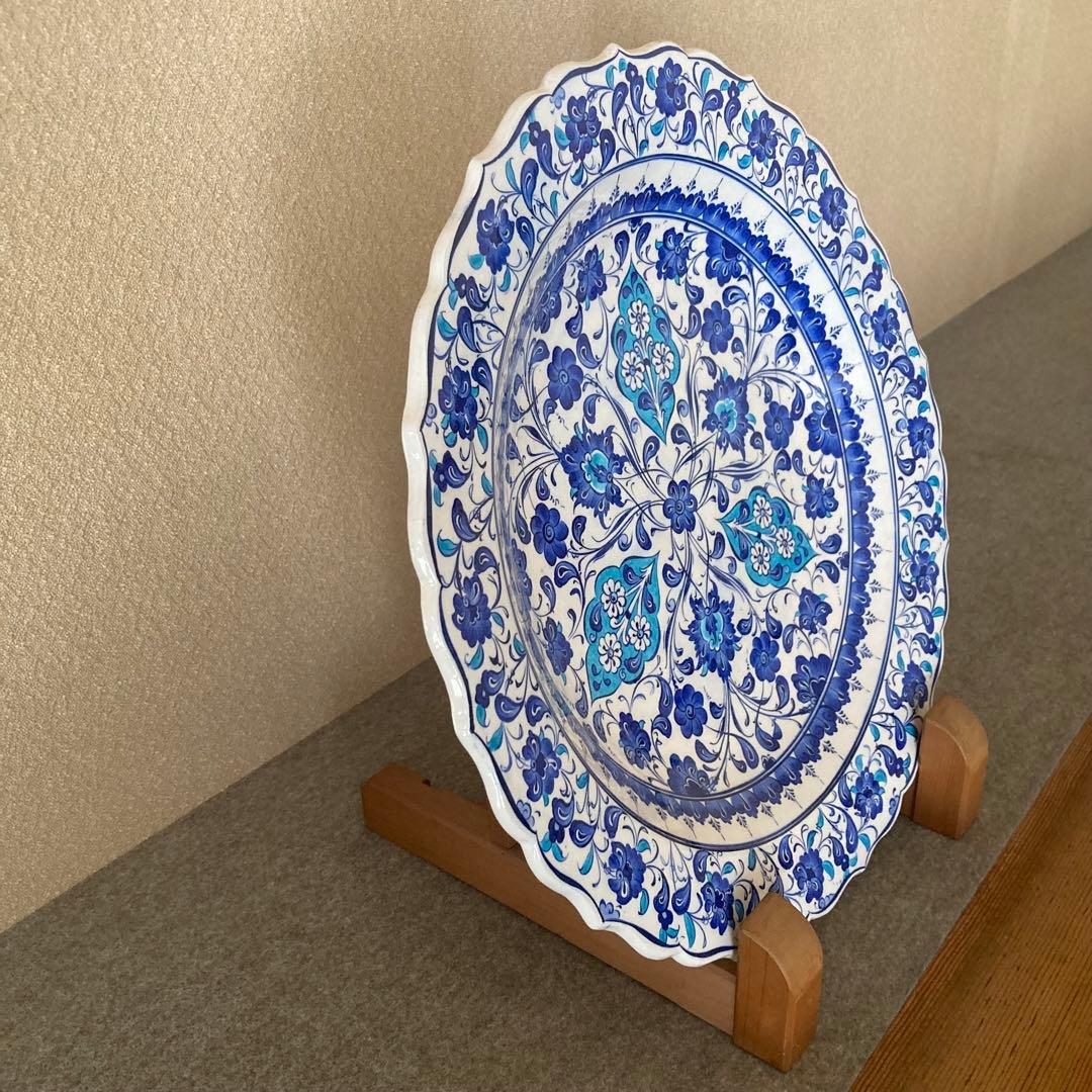 1 直径41cm トルコ　キュタヒア　キュタフア　絵皿　飾皿　壁掛　輪花　化粧箱