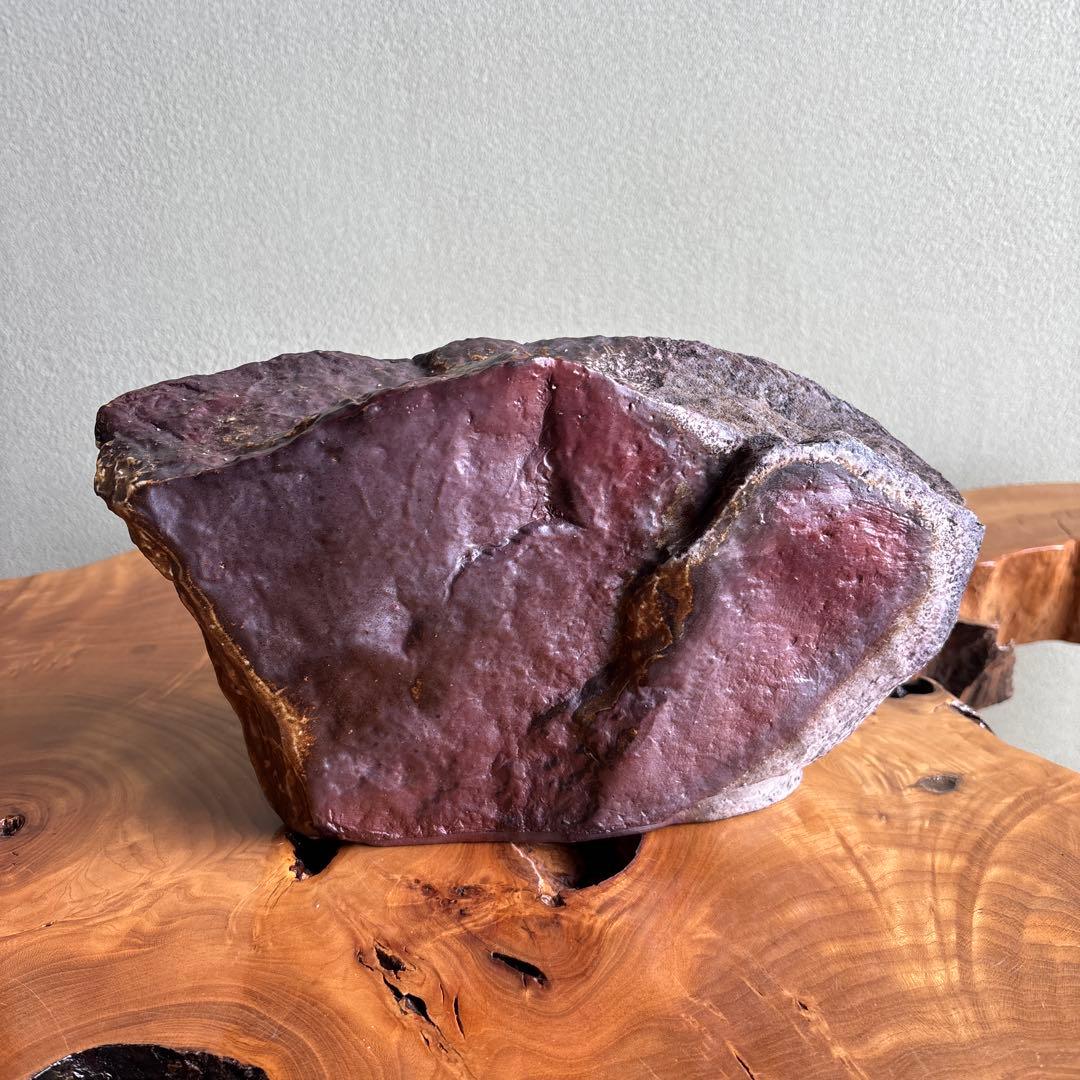 備前焼 松本頼明造 「窯変岩花生」花入 共箱 花瓶 高さ17cm