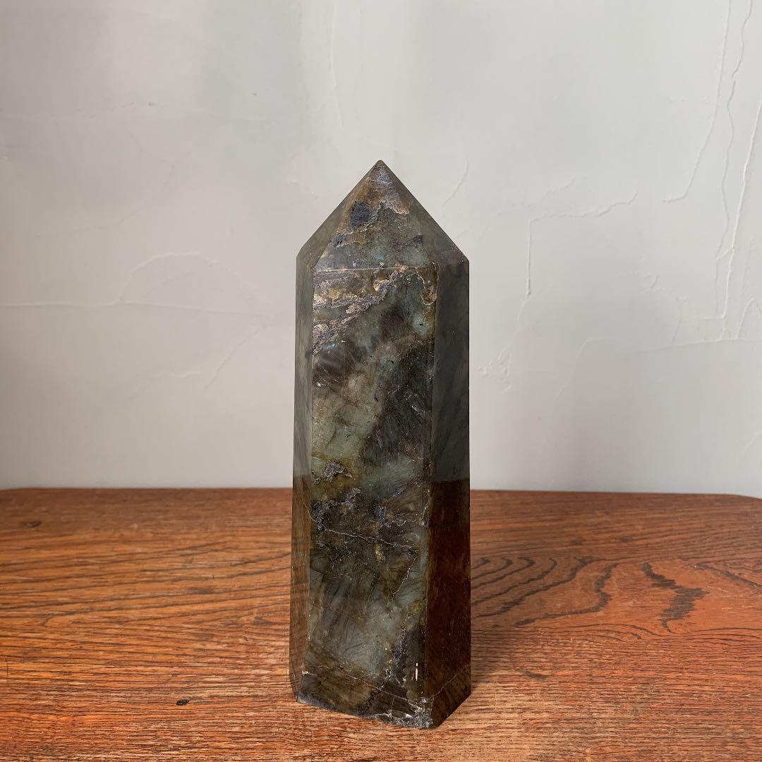 天然石　ラブラドライト　ガーデンクォーツ　モスグリーン　六角柱　結晶　特大