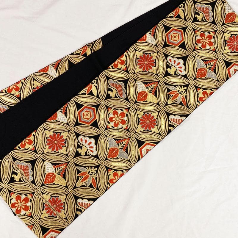 407ag61◎服部織物 七五三 7歳 六通本袋帯 ハーフ成人式 金黒◎美品