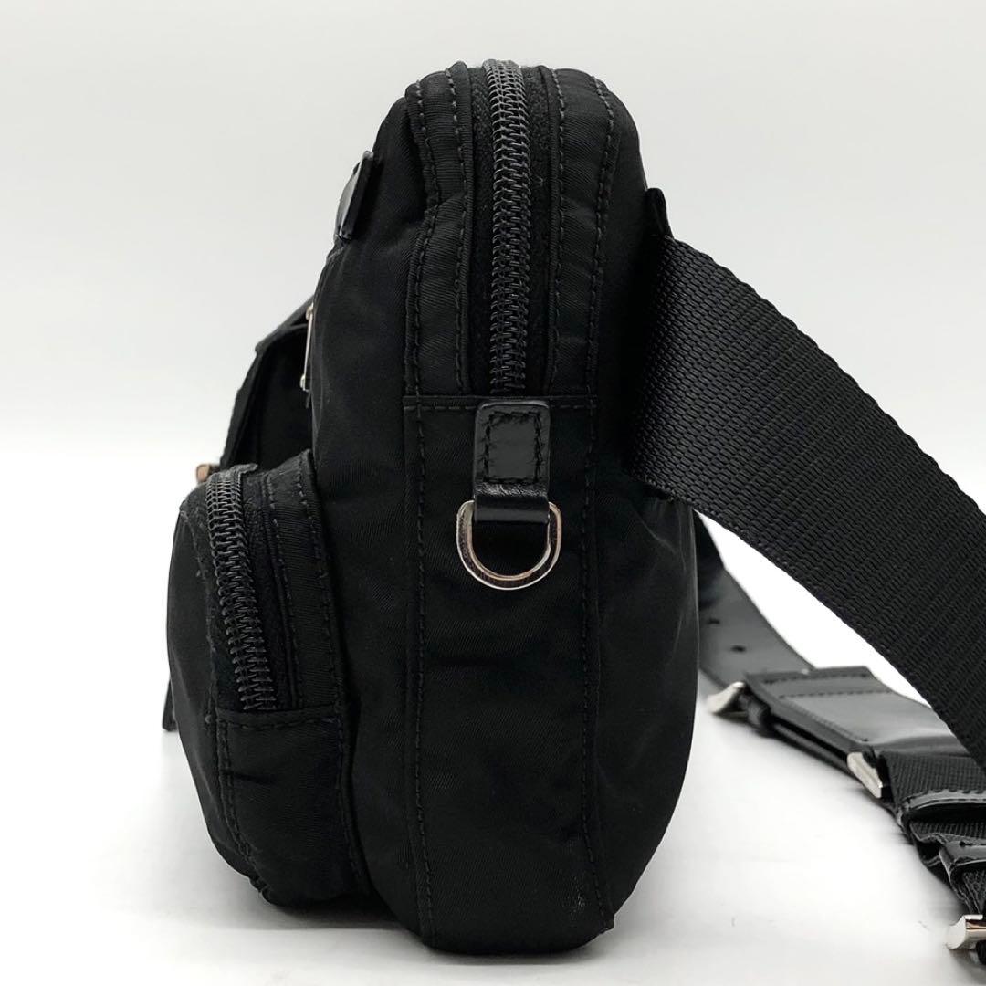 ✨極美品・ギャランティ付✨プラダ ウエストバッグ 三角ロゴ ナイロン レザー 黒