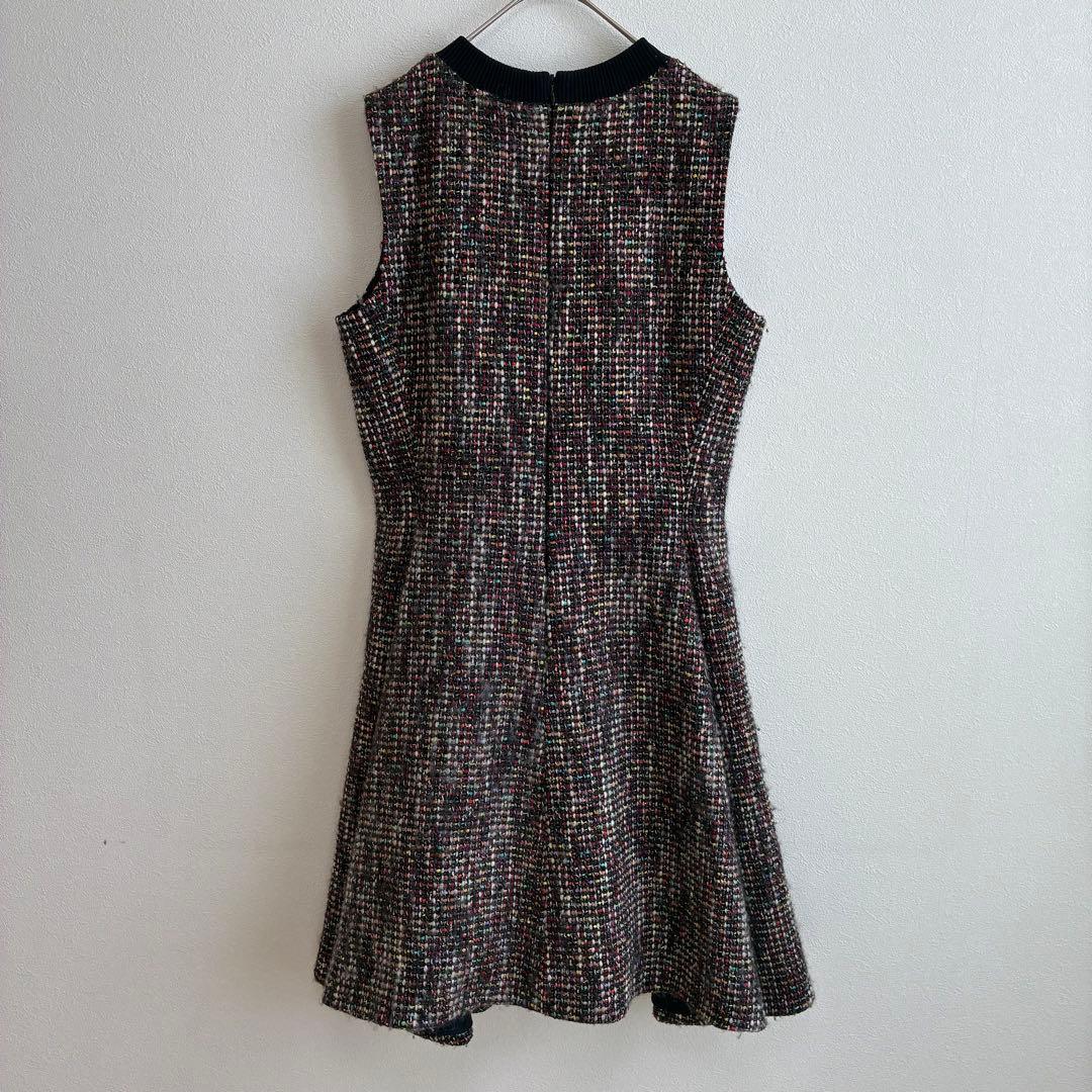 【クリスチャンディオール】ワンピース ノースリーブ ツイード ラメ マルチカラー