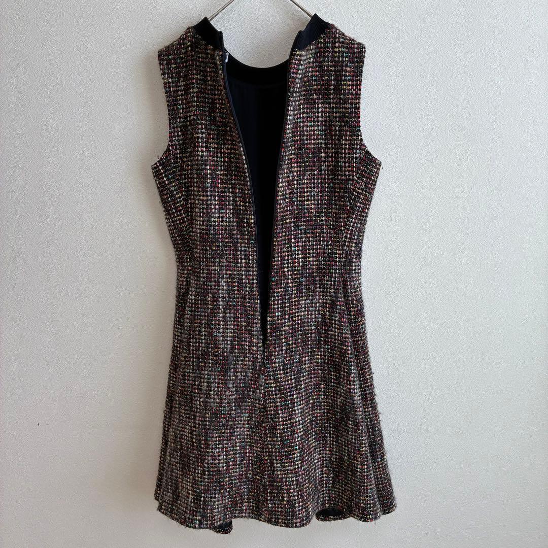 【クリスチャンディオール】ワンピース ノースリーブ ツイード ラメ マルチカラー