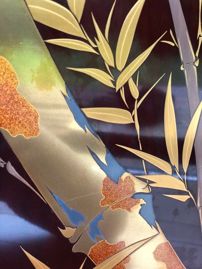 希少品 YAMAHA 昭和モダンキャビネット 蒔絵風意匠・ガラス戸 木製収納家具