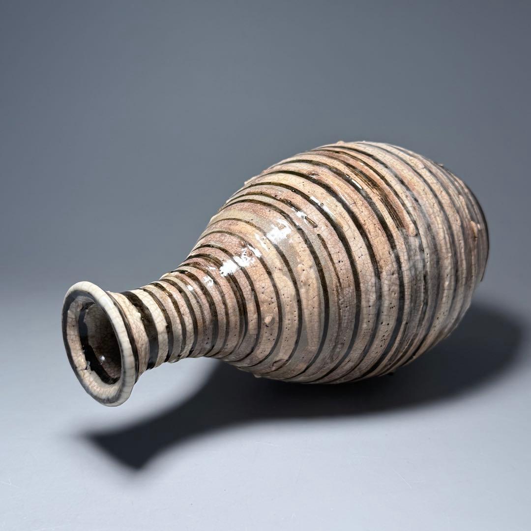 古唐津　輪線文大徳利　花瓶　発掘品　蒐集家放出品　桃山〜江戸初期　古美術　骨董