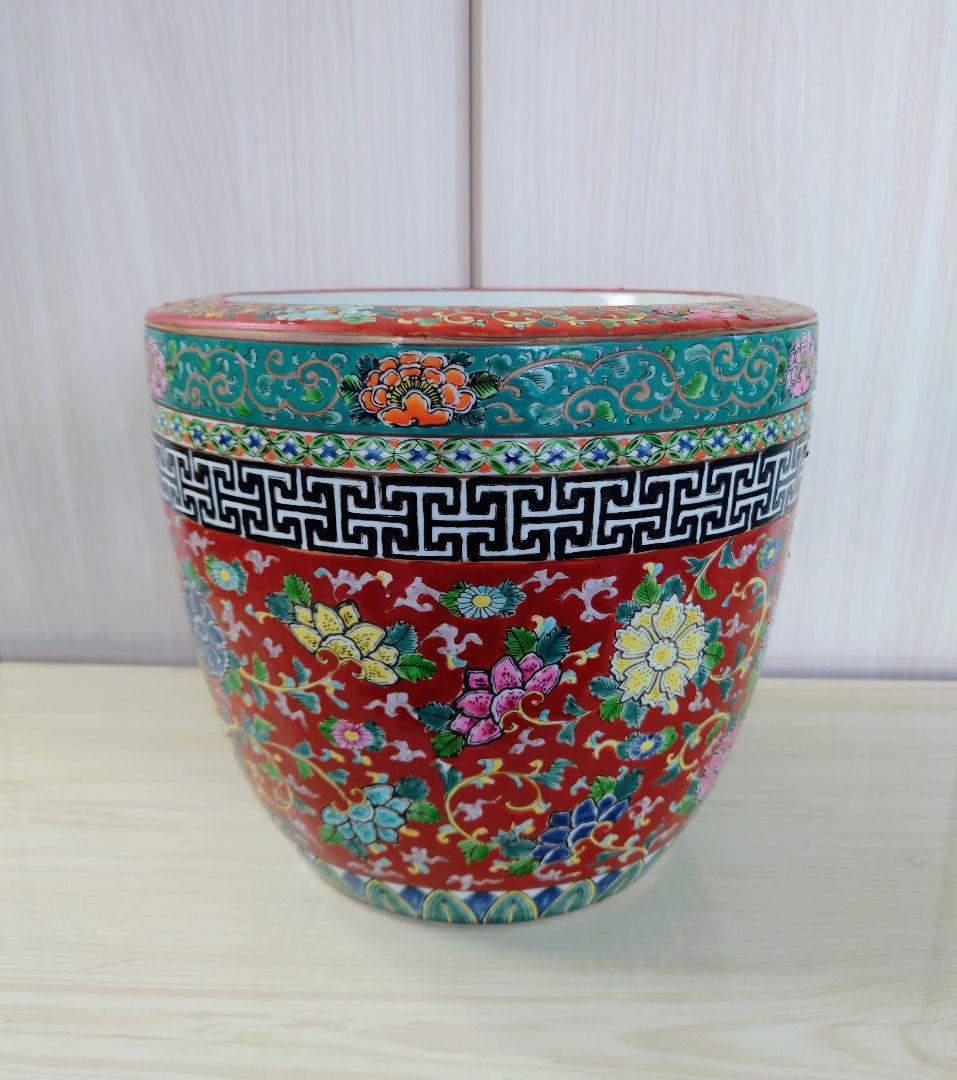 十錦手色絵　火鉢　時代物