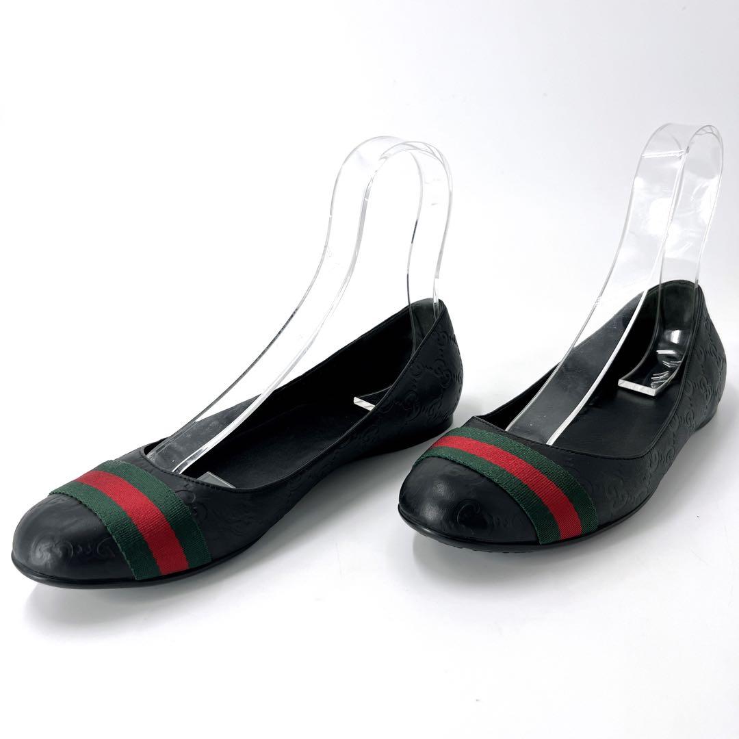 グッチ　フラットパンプス　シマ　シェリーライン　バレエシューズ　黒　38 1/2