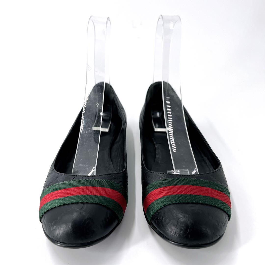 グッチ　フラットパンプス　シマ　シェリーライン　バレエシューズ　黒　38 1/2