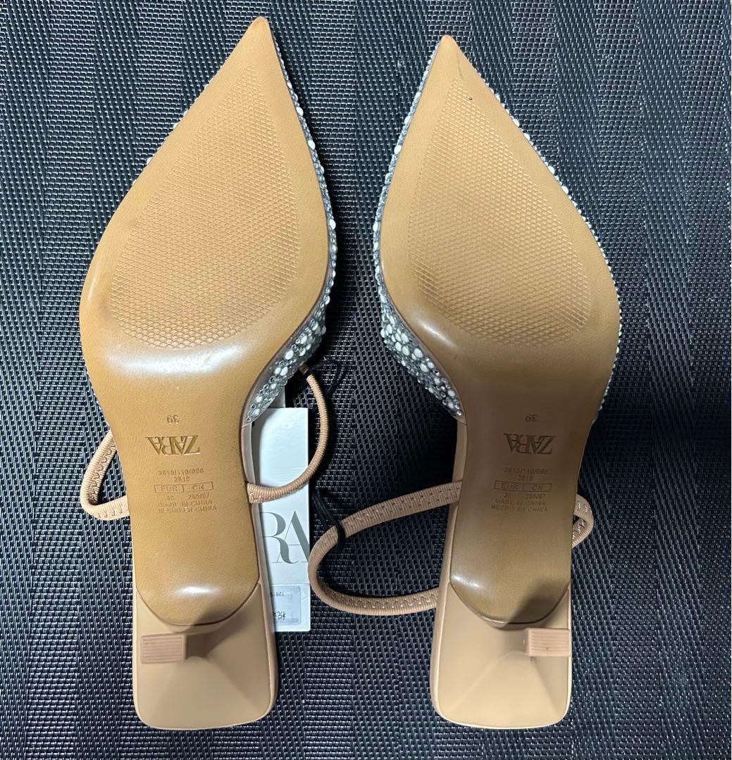 【新品・未使用】ZARA フェイクパール バックストラップミュール 39